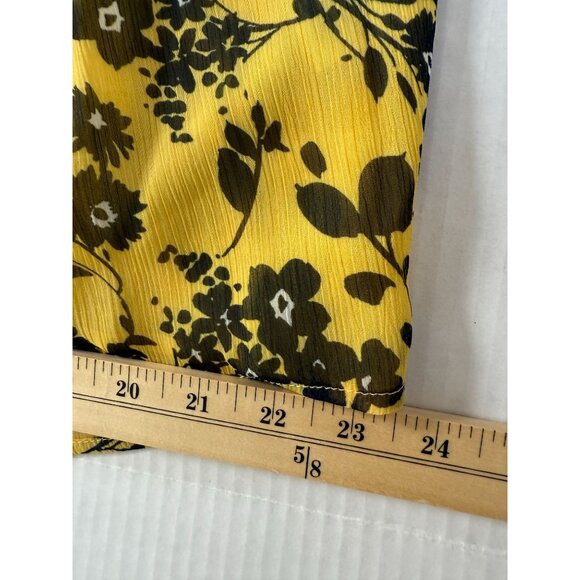 Tommy Hilfiger L Yellow Black Floral Print Lined Blouse with Pintucks Romantic - Picture 8 of 9